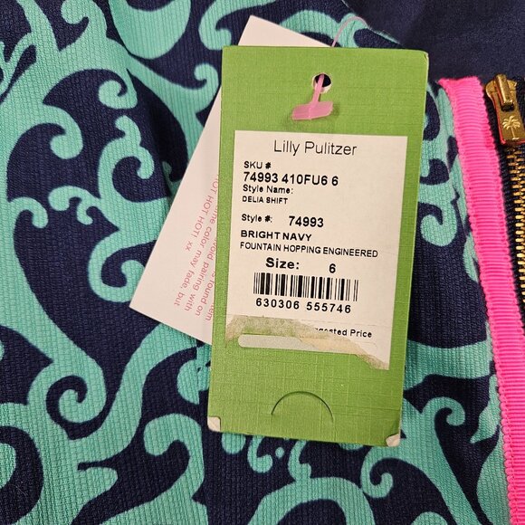 Lilly Pulitzer Dress Womens 6 Navy Delia Shift Fountain Hopping Engineered NEW - Picture 5 of 11